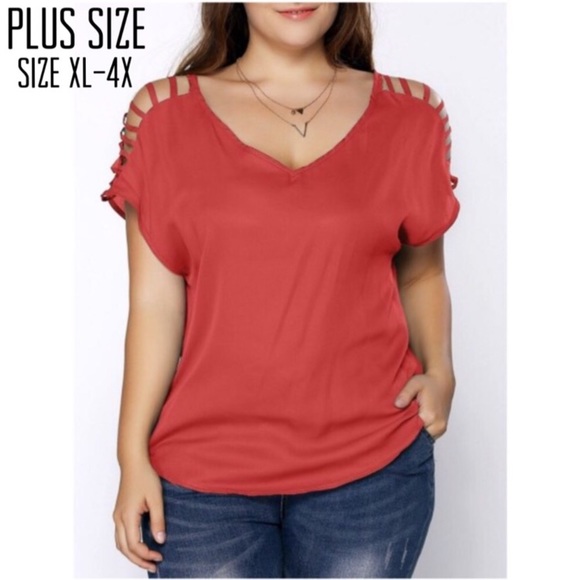Tops - Plus Size V-Neck Ladder Sleeve Tee Tops - Plus Size V-Neck Ladder Sleeve Tee